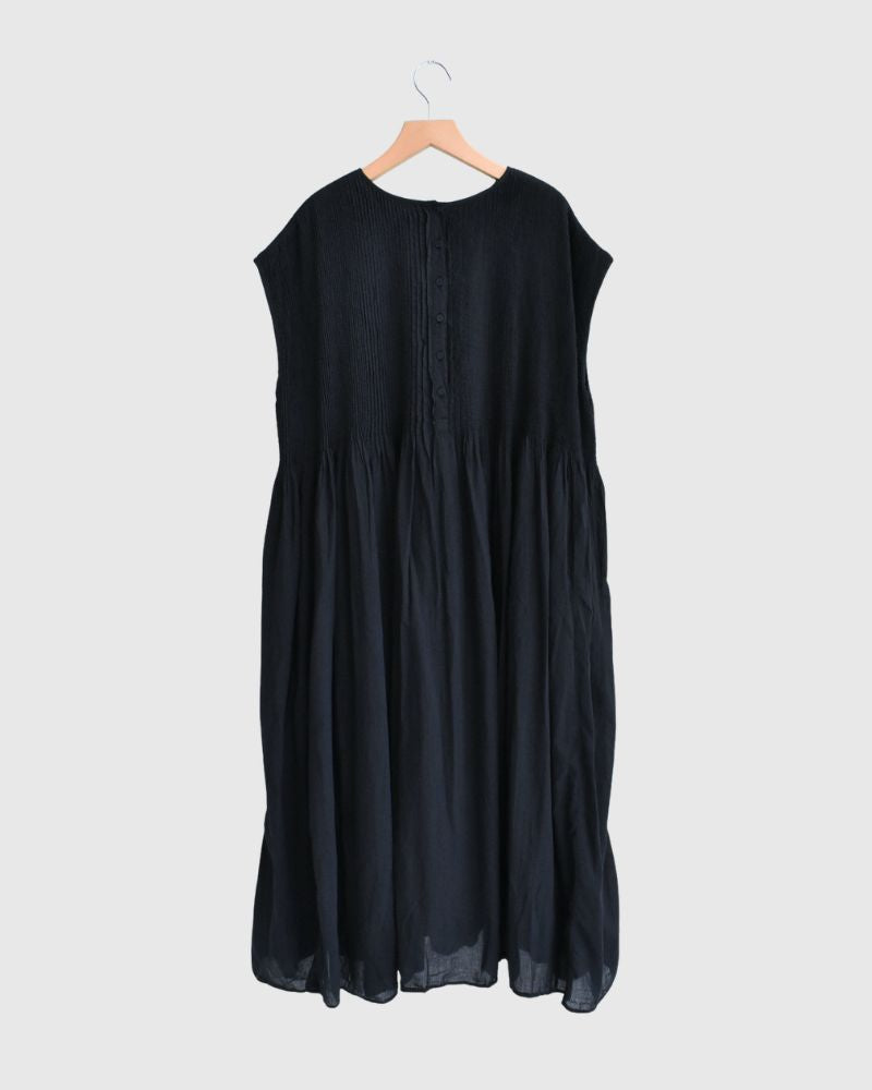 Crew-Neck F/SL Dress with Pintuck in Marine