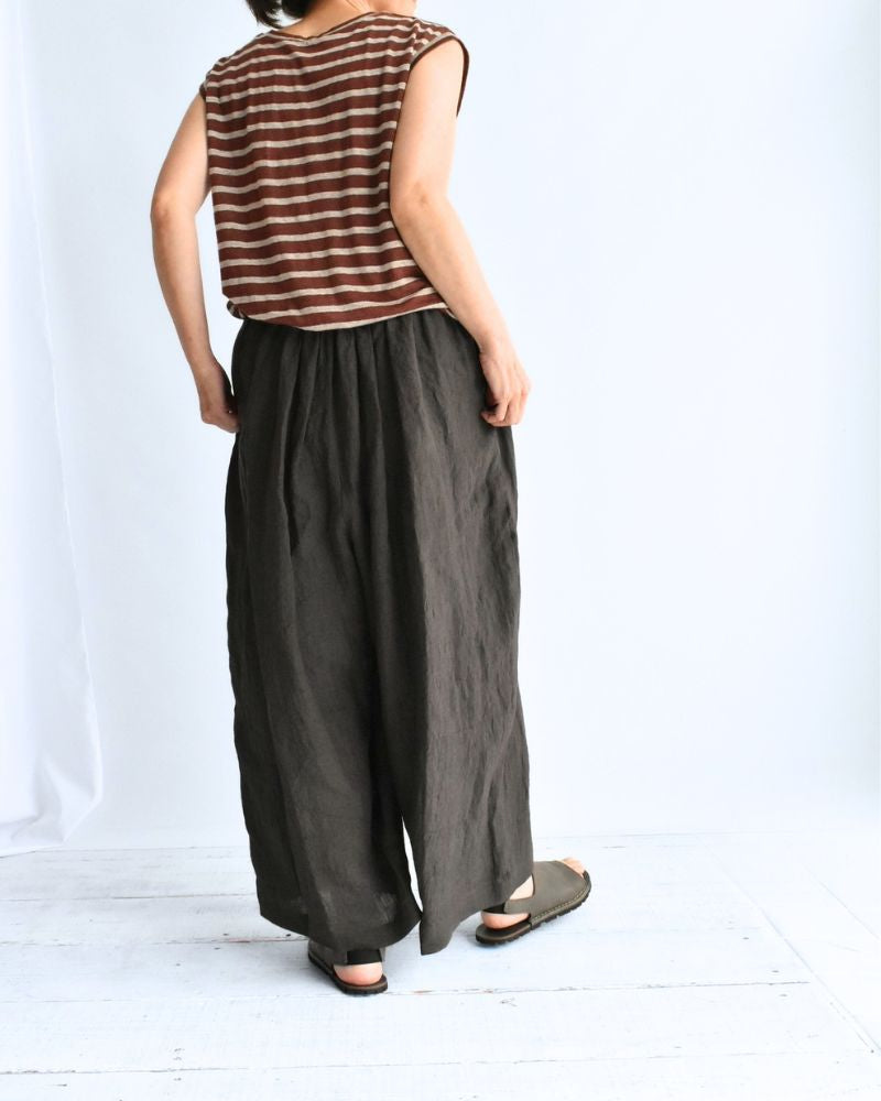 Wide Cocoon Gathered Pants (LINEN) in Brown