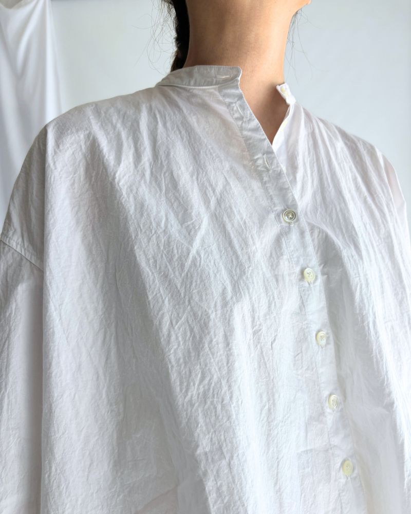 Band Collar Big Shirt in White