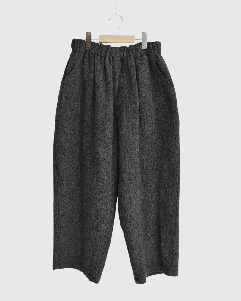 Wool Herringbone Pants in Black
