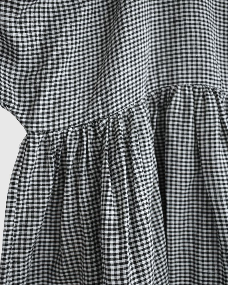 Dolman Gathered Blouse (LINEN) in Black/White