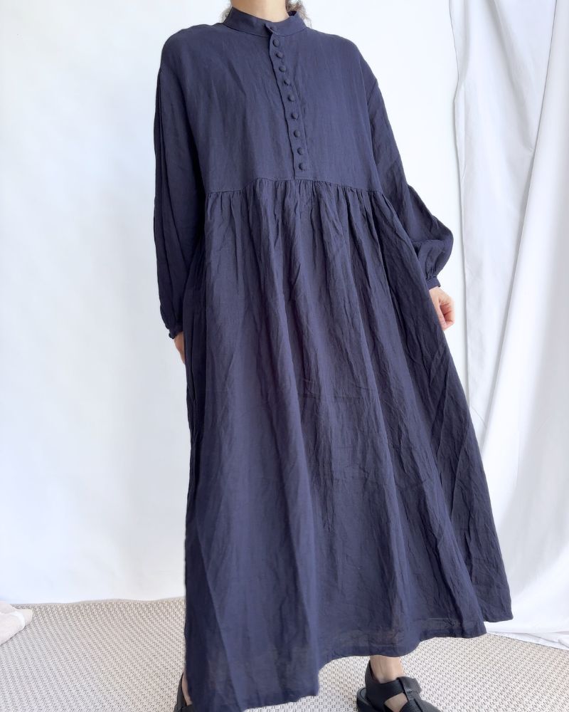 French Linen Dress in Navy