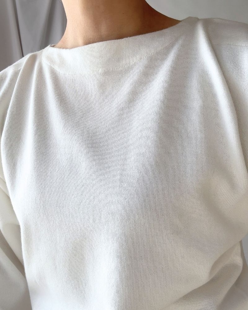 TRICOLOR BOAT NECK COTTON KNIT PULLOVER in White