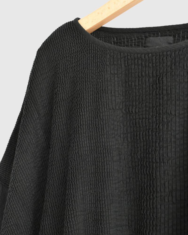 MINI PINTUCK PULLOVER DRESS in Black