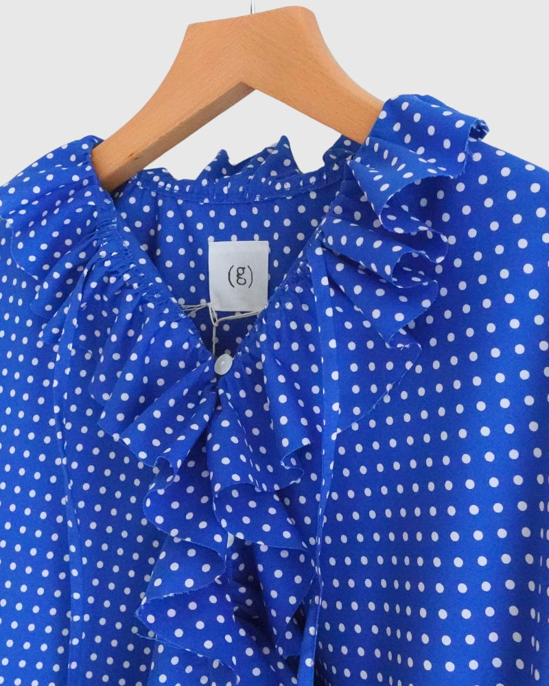 Dot Frill Blouse in Blue