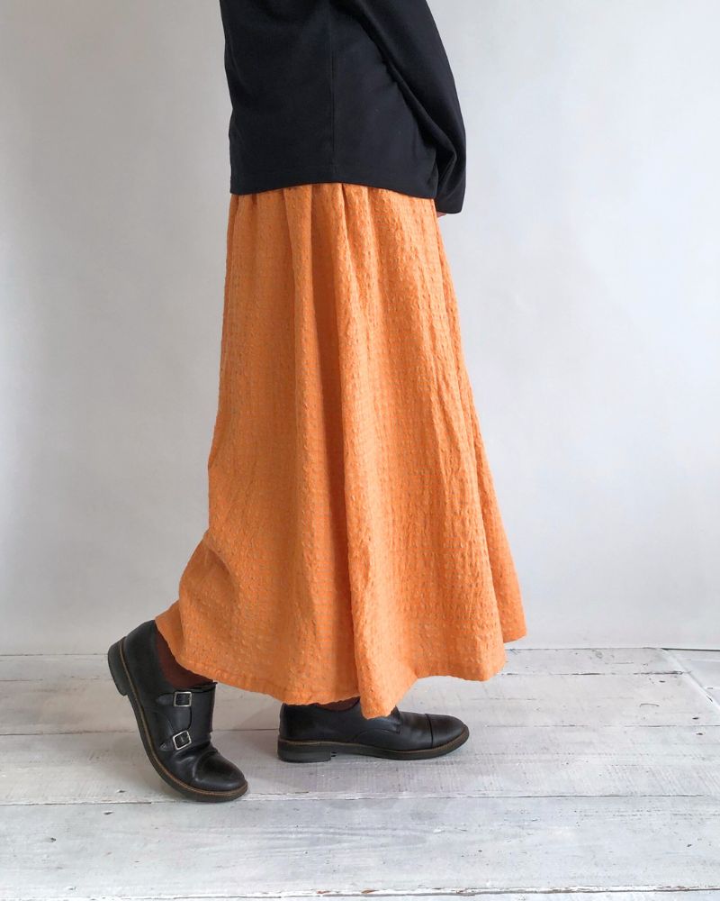 Wool Cotton Gingham Skirt in Orange/Mocha
