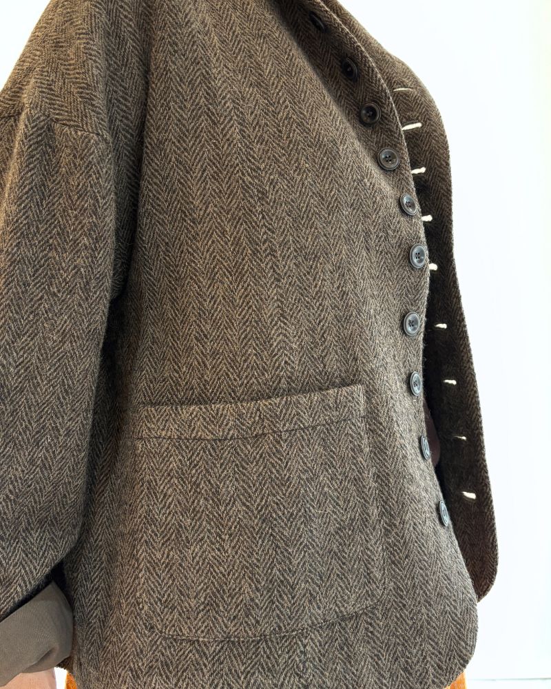 Wool Herringbone Wool Jacket in Brown