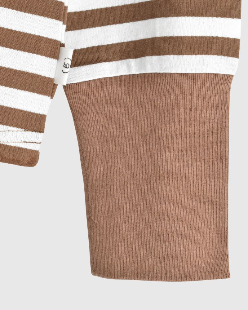 Gizandi Jersey Striped Long Tee in Brown/Off