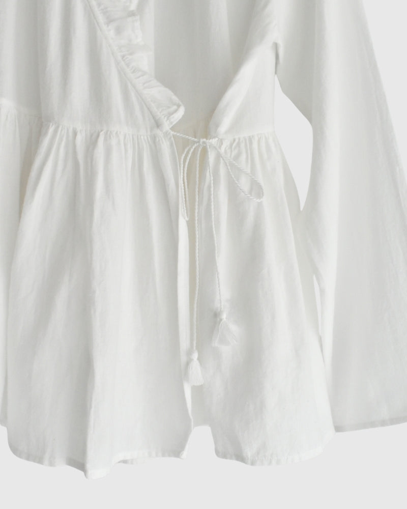 Twill Cotton Khadi Plain Frill Cache Coeur in White