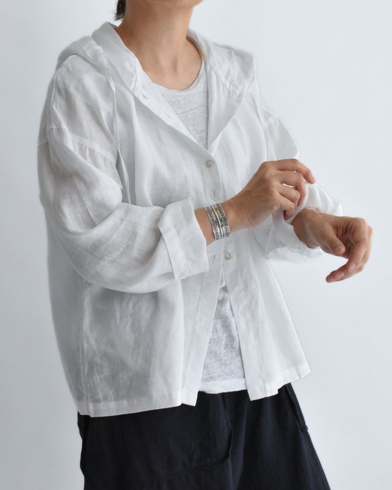 Hoodie Shirt (LINEN) in White