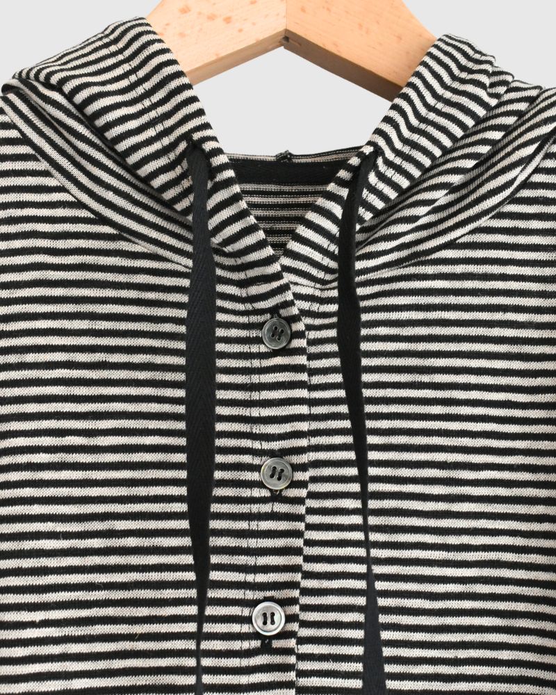Linen Hooded Cardigan in Natural/Black