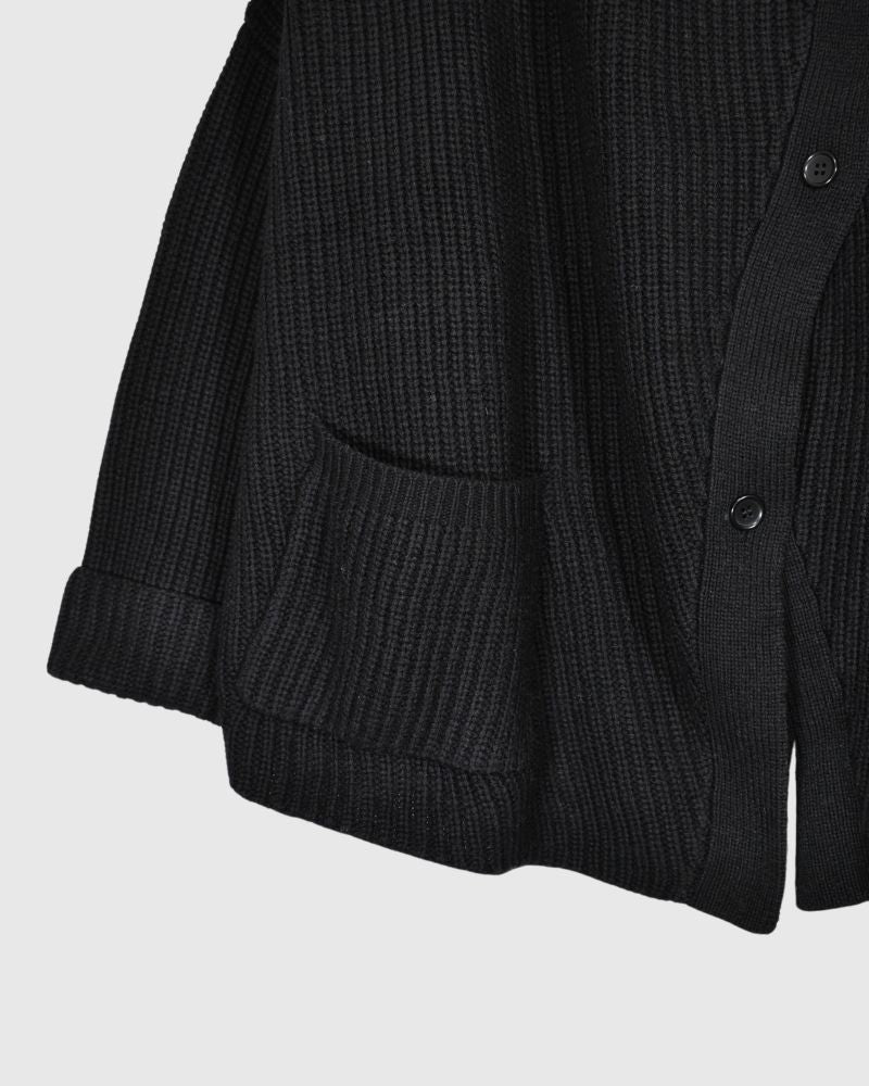 Lamb Wool Diagonal Cardigan in Black