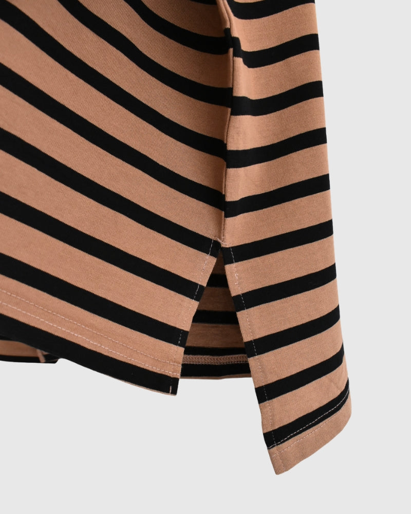 Cotton Striped Pullover in Mocha/Black
