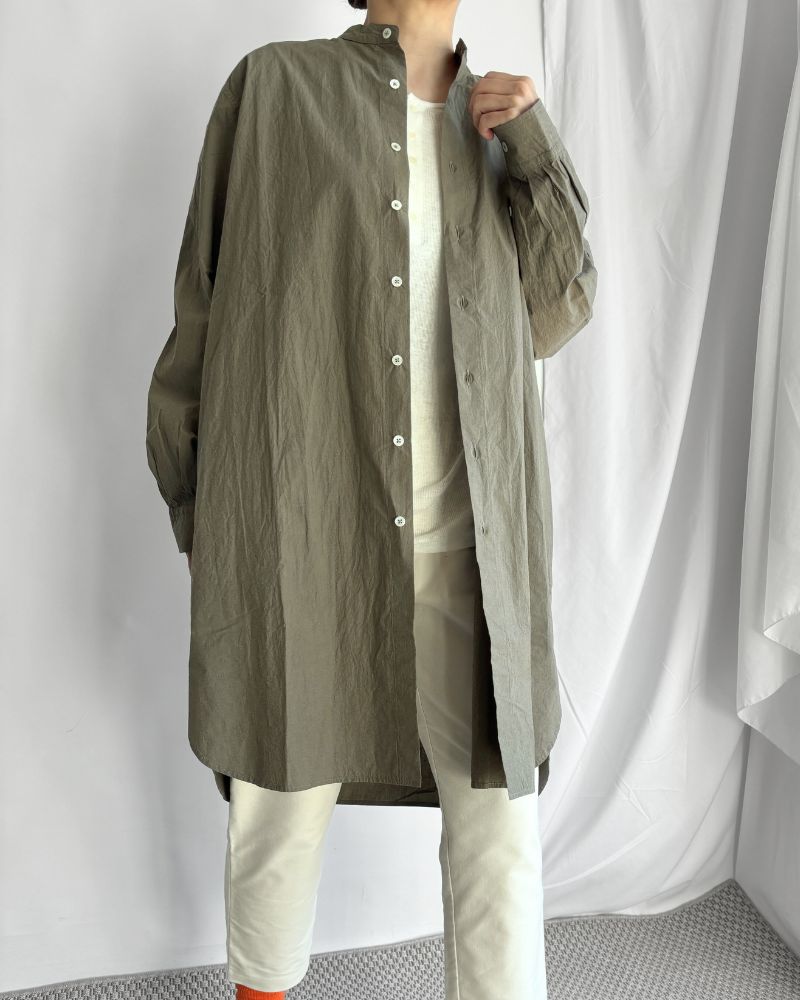 Band Collar Long Shirt in Khaki