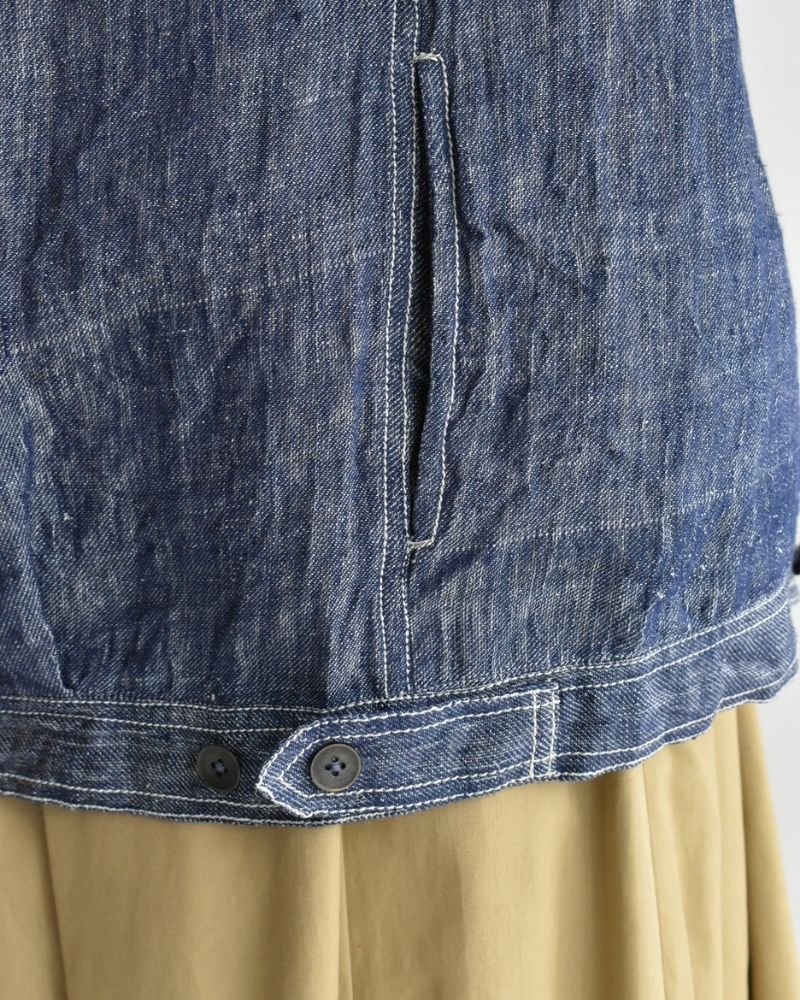 Handwoven Hemp Denim Collarless Jacket in Blue