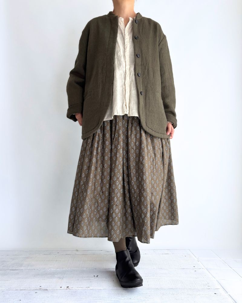 STAND COLLAR FLY FRONT JACKET in Olive