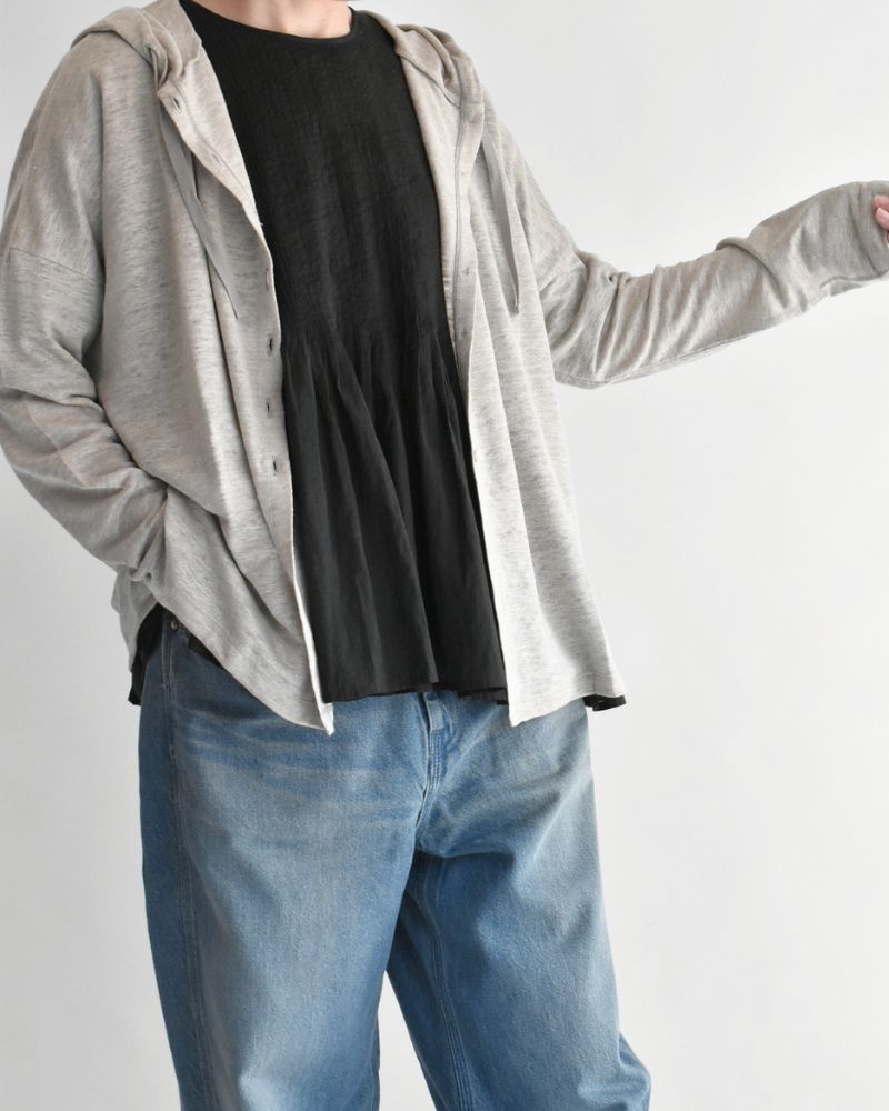 Linen Hooded Cardigan in Natural
