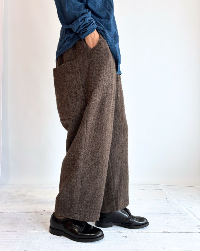 Wool Herringbone Pants in Brown
