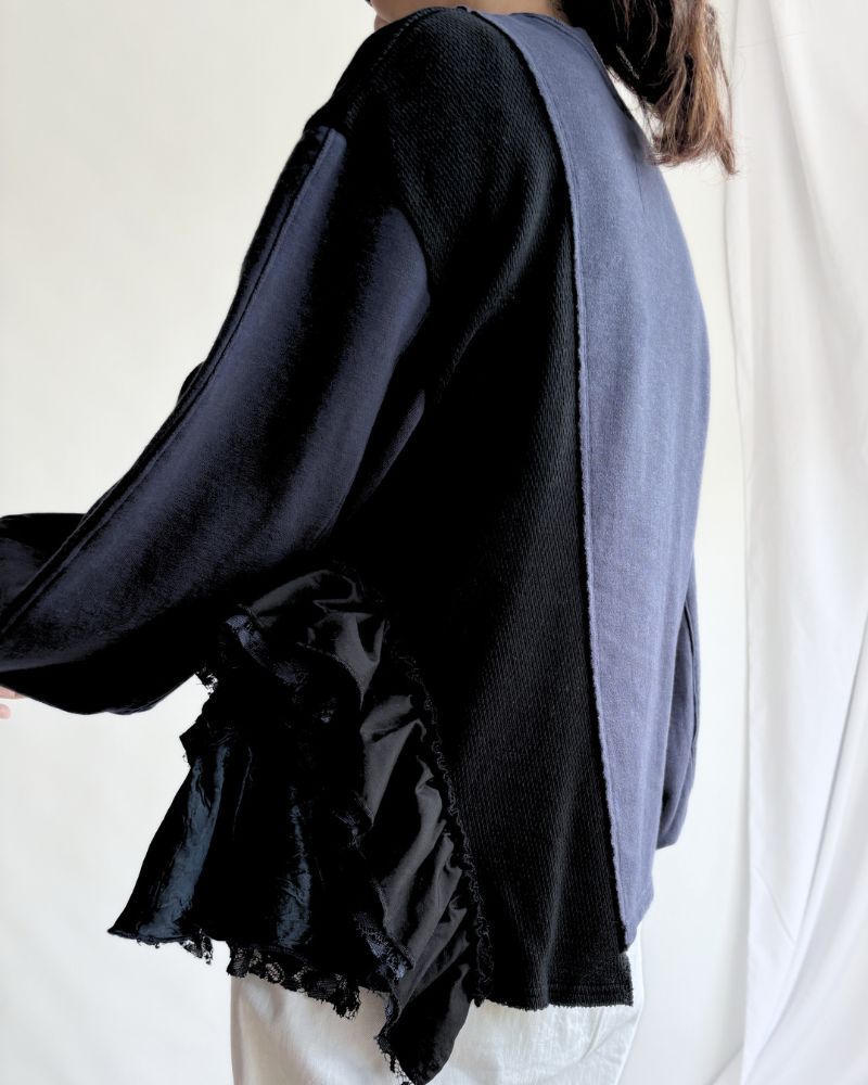 Assymetry Frill Sweat Shirt in Navy