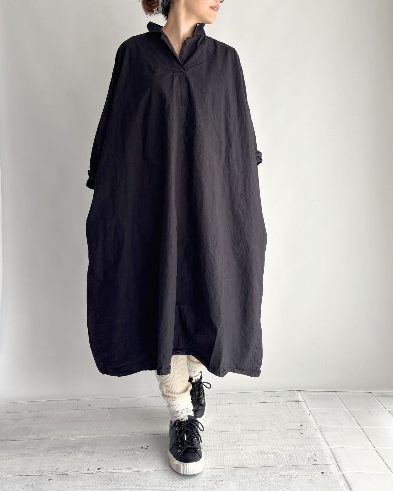 Cotton wide silhouette dress in NavyBlack