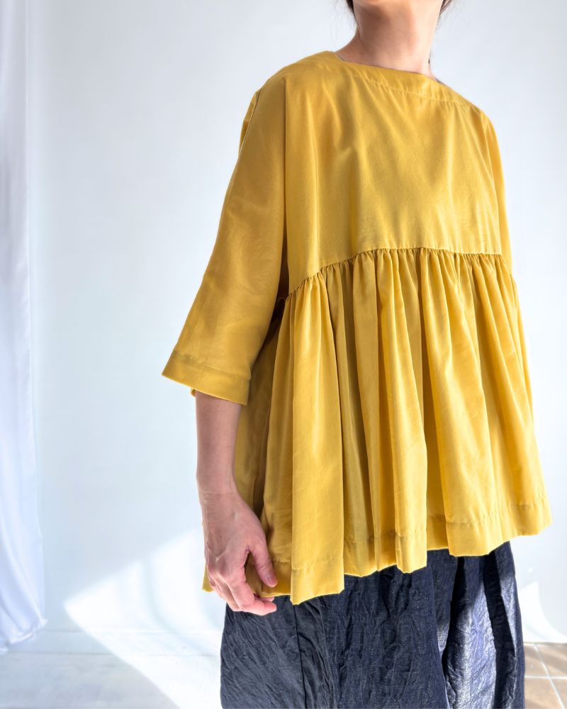 Gathered boat neck blouse in Yellow
