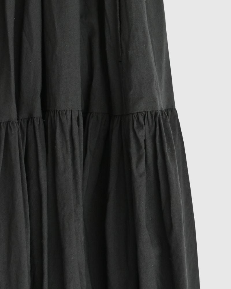 Tiered Gathered Cotton Skirt in Black