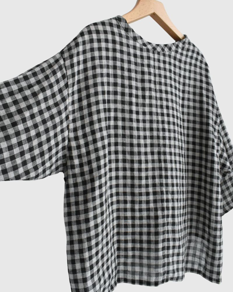 Gingham Check Pullover in Natural/Black