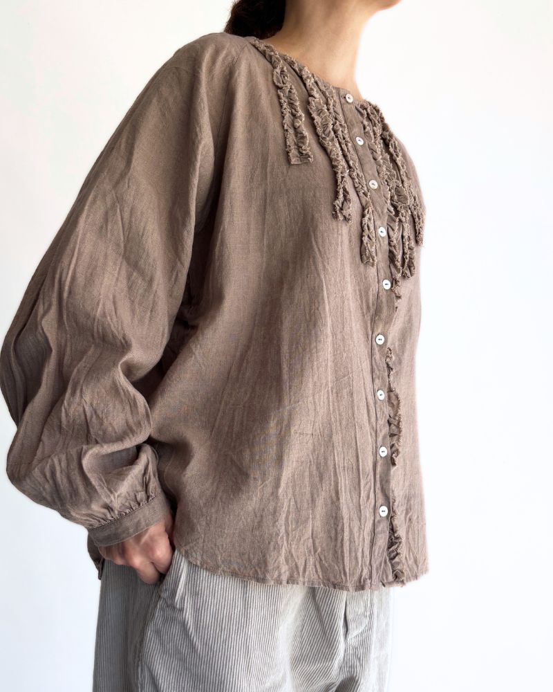 Cotton linen frill blouse in FluxBeige