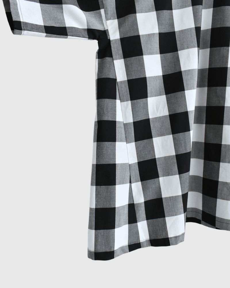 Block Check Panel T-Blouse in White/Black