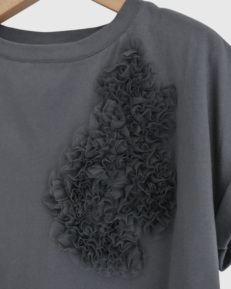 Tulle Embroidered Cotton Jersey Pullover 'NATTI' in Charcoal