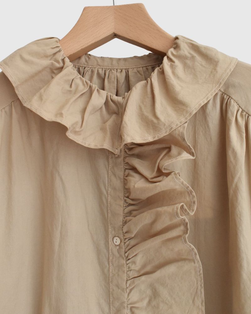 Ruffle Blouse in Beige