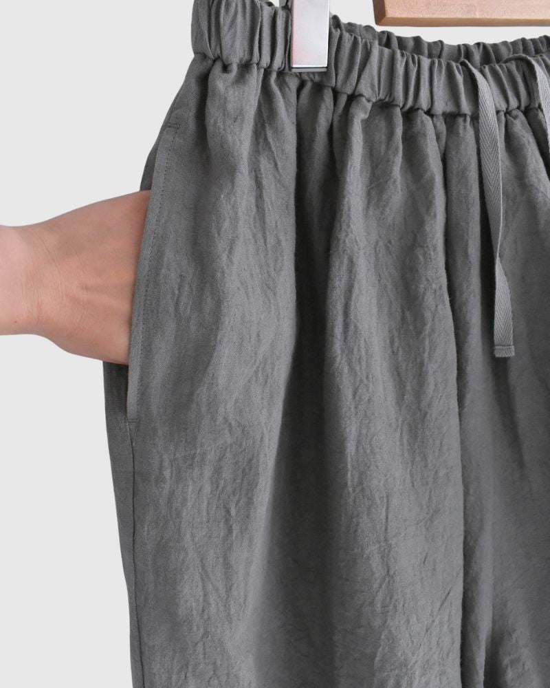 Wide Cocoon Gathered Pants (LINEN) in Gray