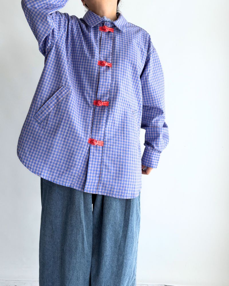 Chinese Button Check Shirt 'BRETON' in Blue