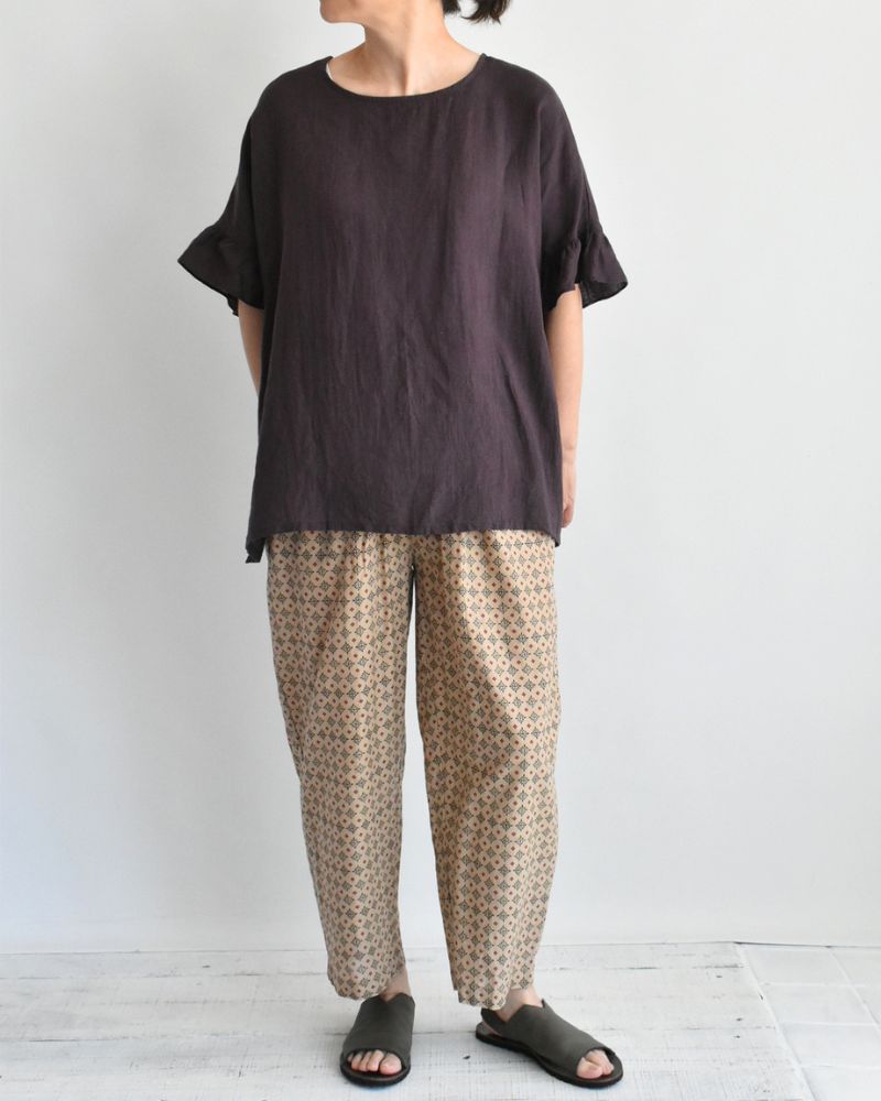 Frill Top Blouse in Brown