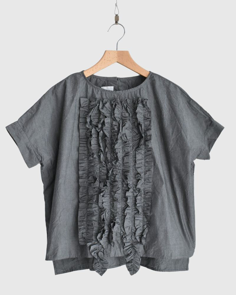 Front Frill Blouse in Gray