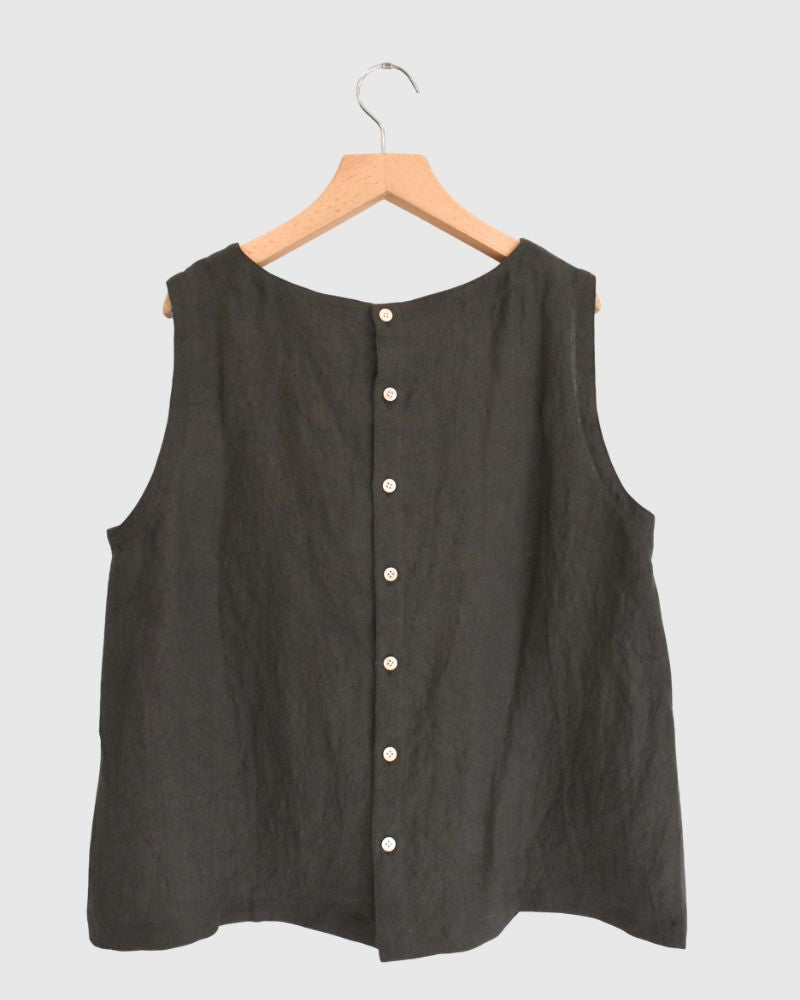 2-Way Sleeveless Blouse (Linen) in Brown