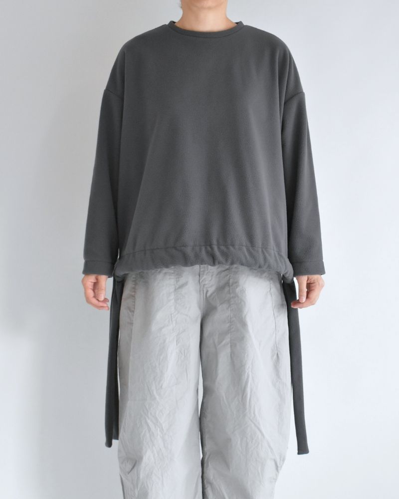 Fleece hem ribbon pullover in Gray