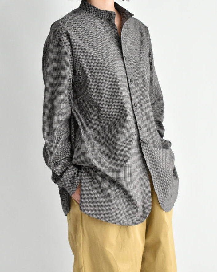 Utility Band Collar Shirt in BrownGingham