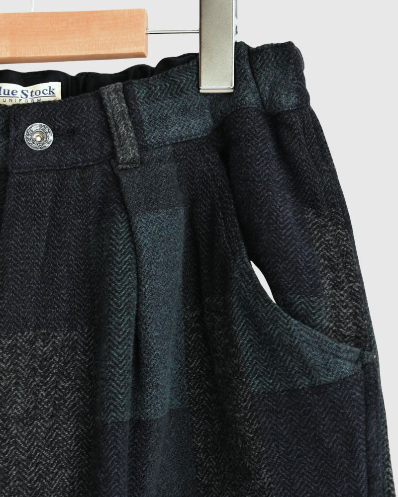 Patchwork Brushed Check Pants in Navy