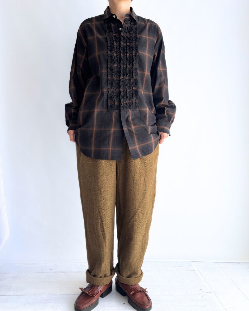 TEORI Cotton Herringbone Easy Tapered Pants in KhakiBrown