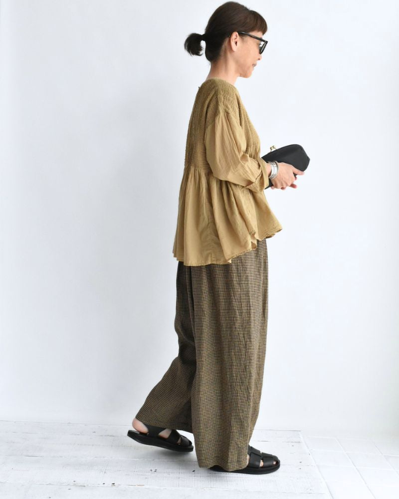 Crew-Neck 3/4 SL Shirt with Mini Pintuck in GreyKhaki