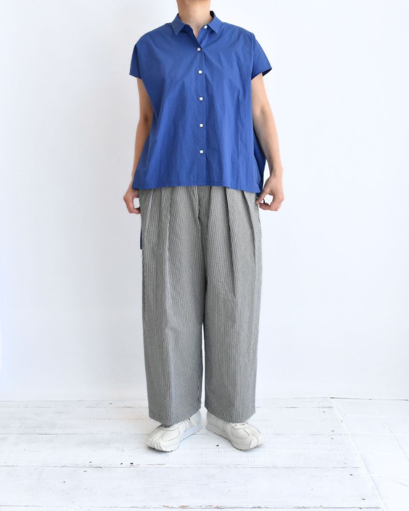 TENDER-W Back Gather French Sleeve Blouse in Blue