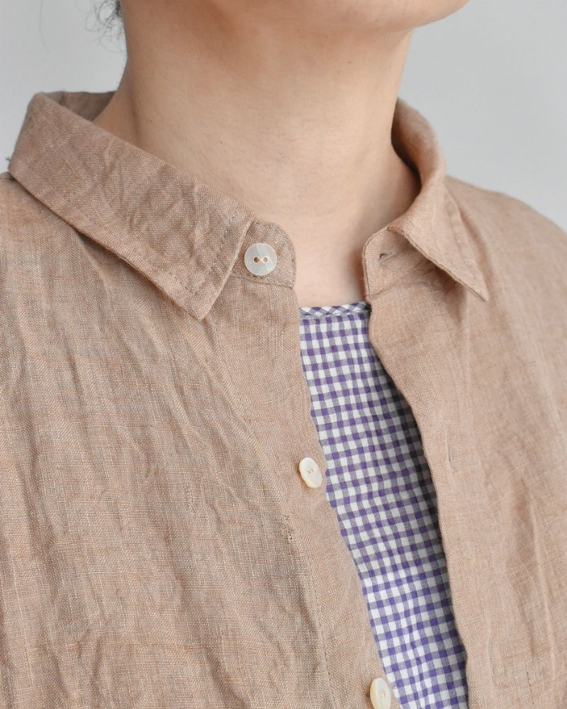 Handwoven 60×60 Linen Square Shirt in PinkBeige