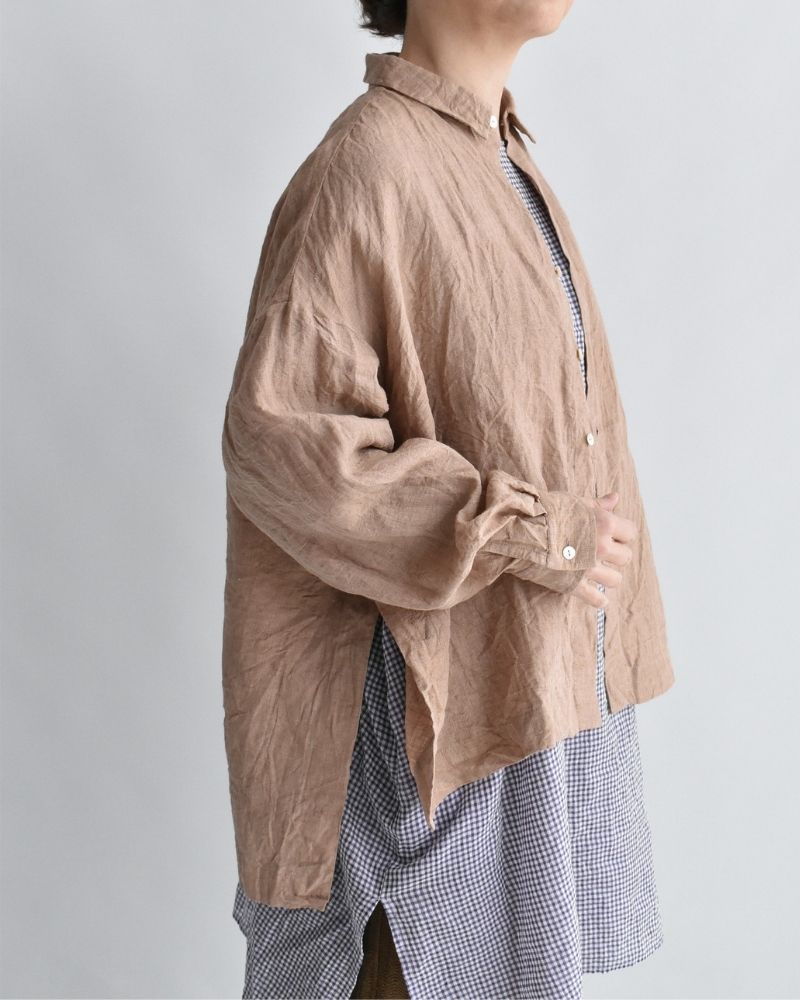 Handwoven 60×60 Linen Square Shirt in PinkBeige