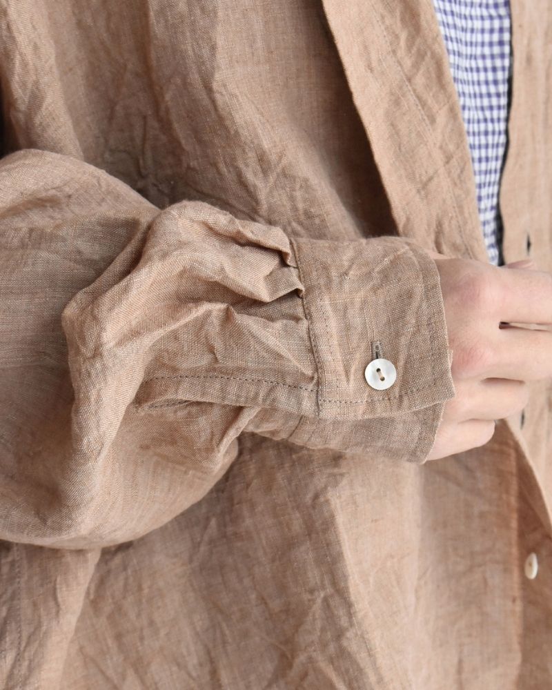 Handwoven 60×60 Linen Square Shirt in PinkBeige