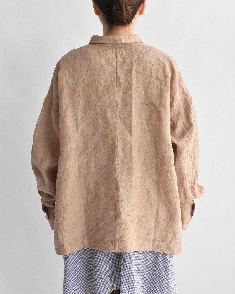 Handwoven 60×60 Linen Square Shirt in PinkBeige