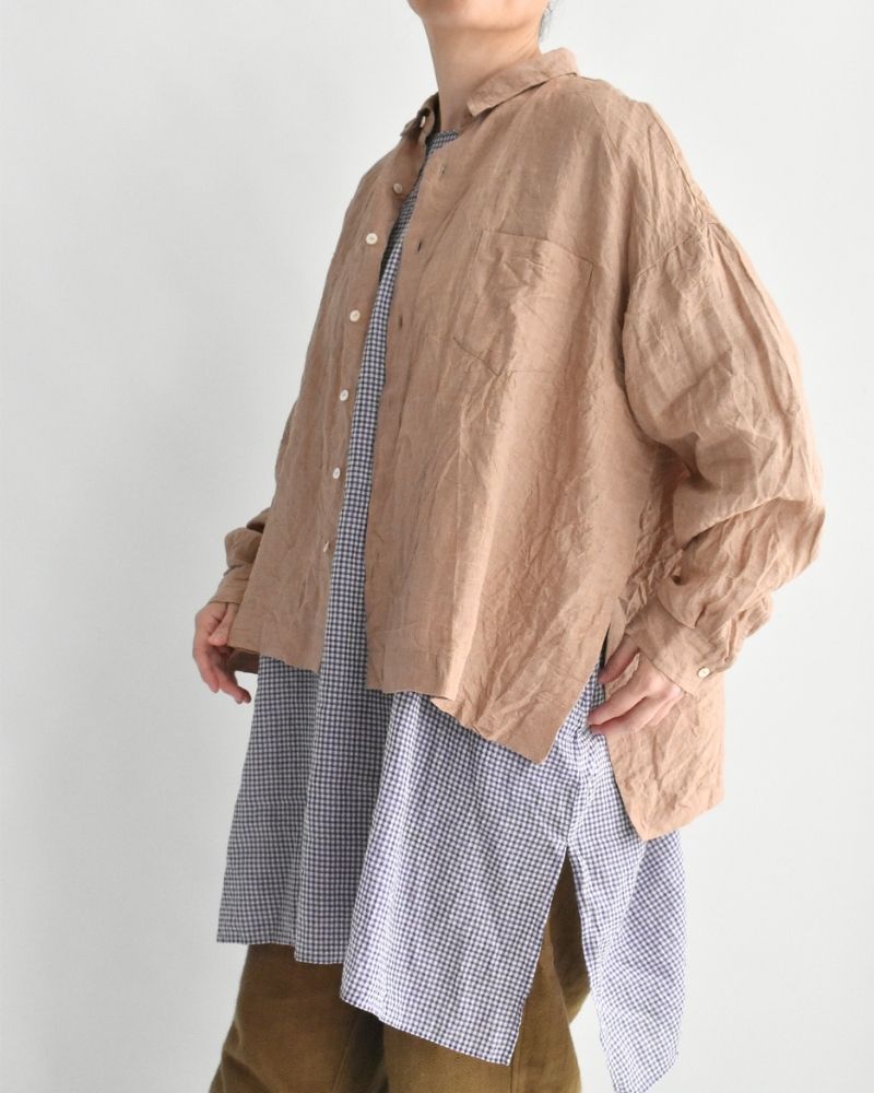 Handwoven 60×60 Linen Square Shirt in PinkBeige