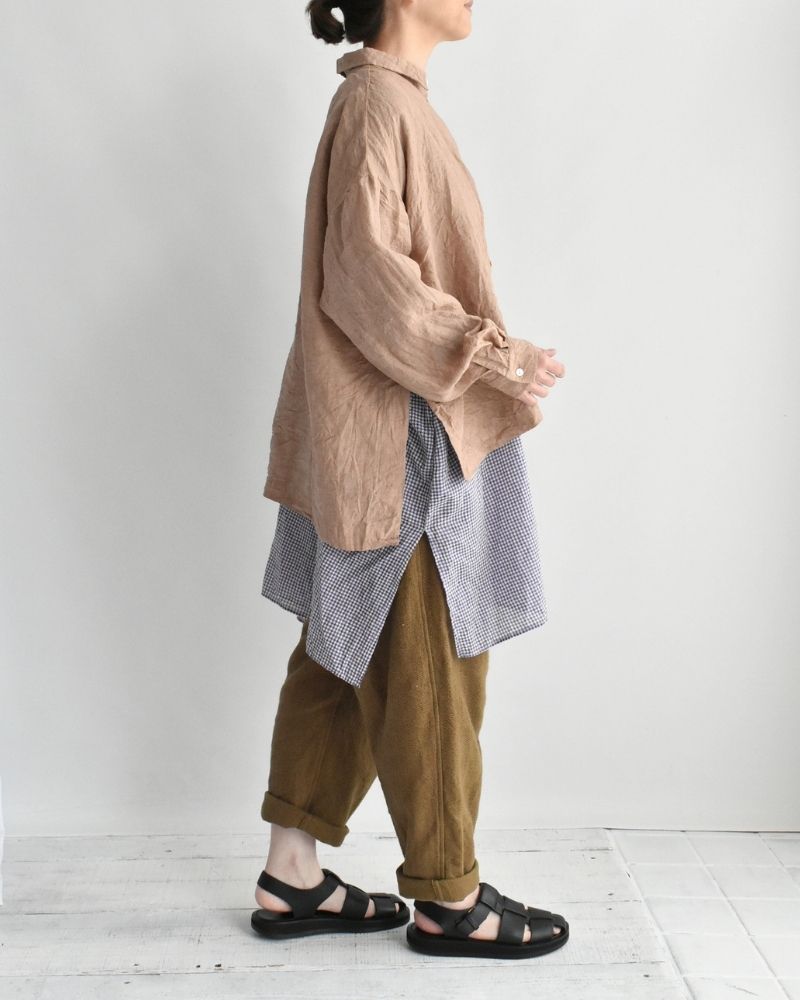Handwoven 60×60 Linen Square Shirt in PinkBeige