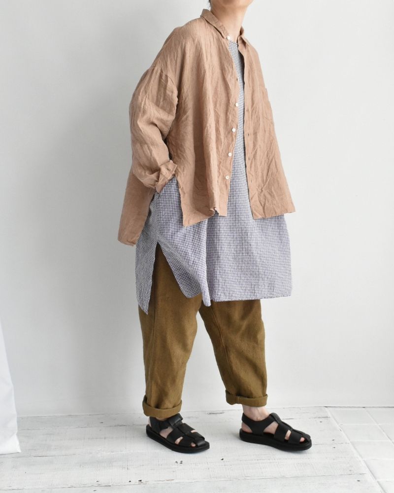 Handwoven 60×60 Linen Square Shirt in PinkBeige