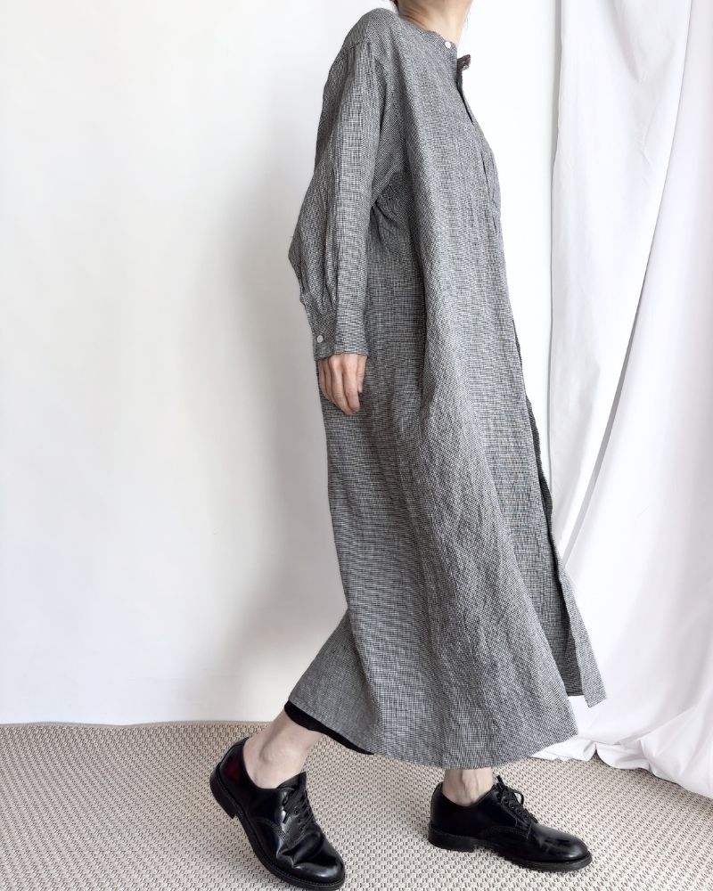 ANONYMOUS BAND COLLAR SHIRT DRESS in GrayBirdsEye